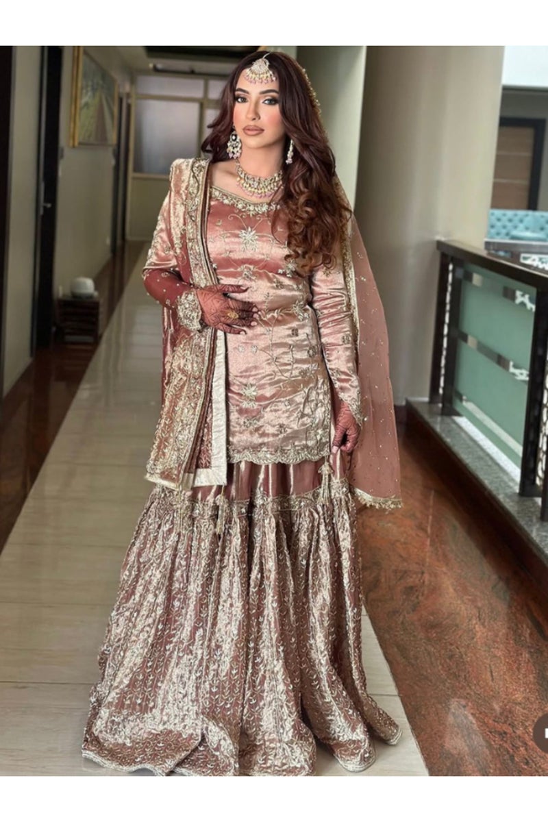 طقم بلوزة وردية وشراة ودوبatta - HRT3071 - L - Image 1