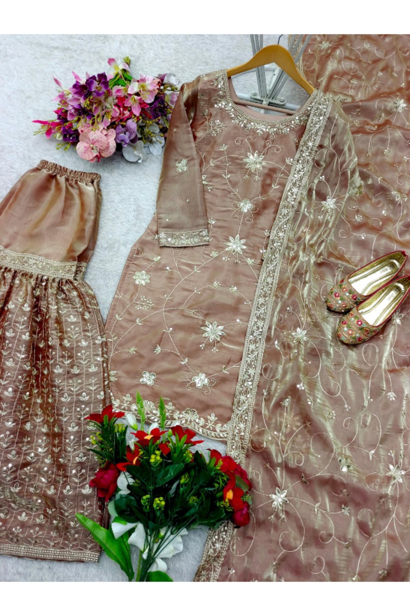 طقم بلوزة وردية وشراة ودوبatta - HRT3071 - L - Image 2