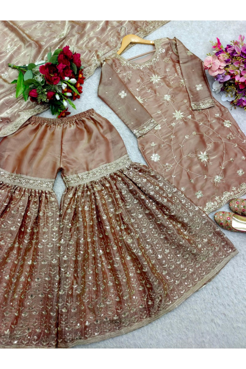 طقم بلوزة وردية وشراة ودوبatta - HRT3071 - L - Image 3