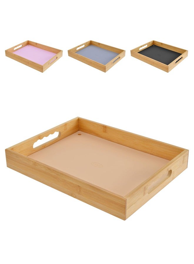 LYNG Bamboo Serving Tray with Handle, Decorative Ottoman Tray for Living Room, Coffee Table, Breakfast in Bed, Candle Display - Image 1