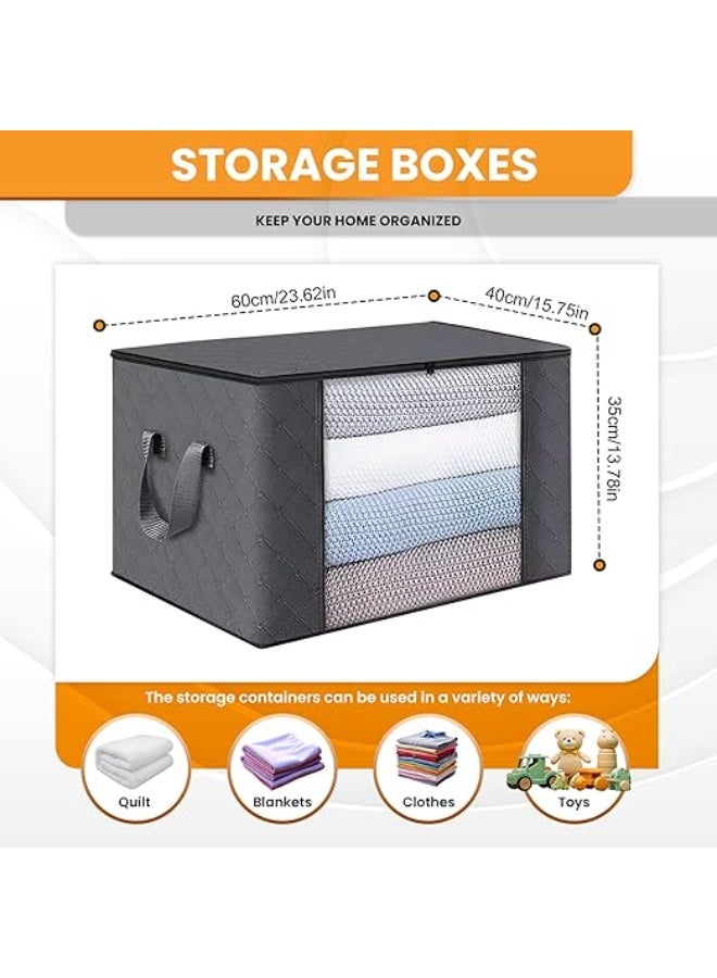 DUNISO 6 Pcs Large Storage Bags，Clothes Organizer，Heavy-Duty Foldable Organizers with Handles and Zippers，Breathable and Moisture-proof，for Storing Duvet Covers, Blankets, Clothing, and Household Items,60*40*35cm - Image 2