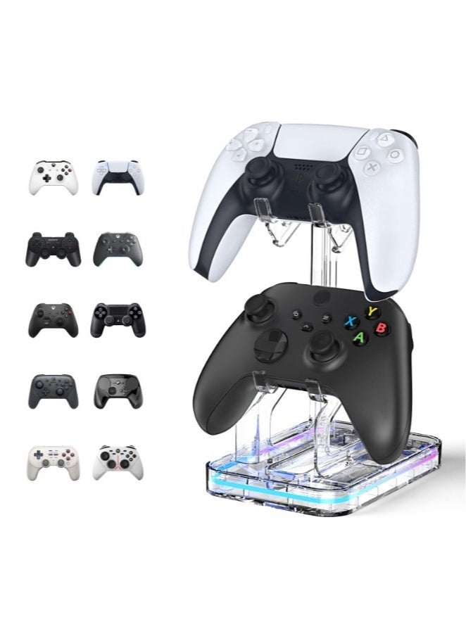 RGB Controller Holder, 2 Tier Universal Controller Stand for PS5, PS4, PS3, Xbox Series X/S, Switch Pro and Almost All Controller, Desk Decor Stuff Gaming Accessories with 2 USB Ports - Image 1