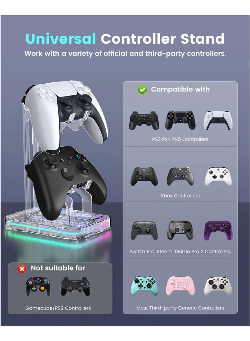 RGB Controller Holder, 2 Tier Universal Controller Stand for PS5, PS4, PS3, Xbox Series X/S, Switch Pro and Almost All Controller, Desk Decor Stuff Gaming Accessories with 2 USB Ports - Image 2