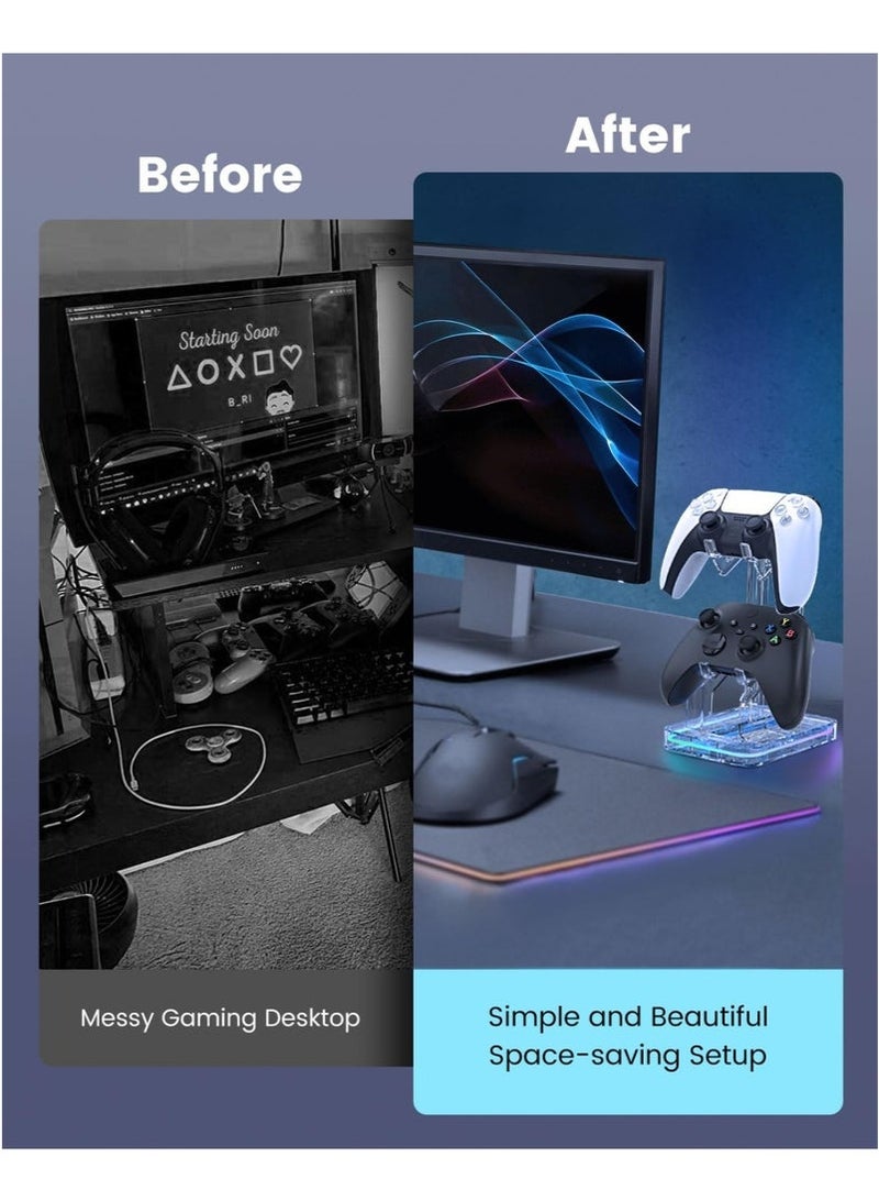 RGB Controller Holder, 2 Tier Universal Controller Stand for PS5, PS4, PS3, Xbox Series X/S, Switch Pro and Almost All Controller, Desk Decor Stuff Gaming Accessories with 2 USB Ports - Image 4