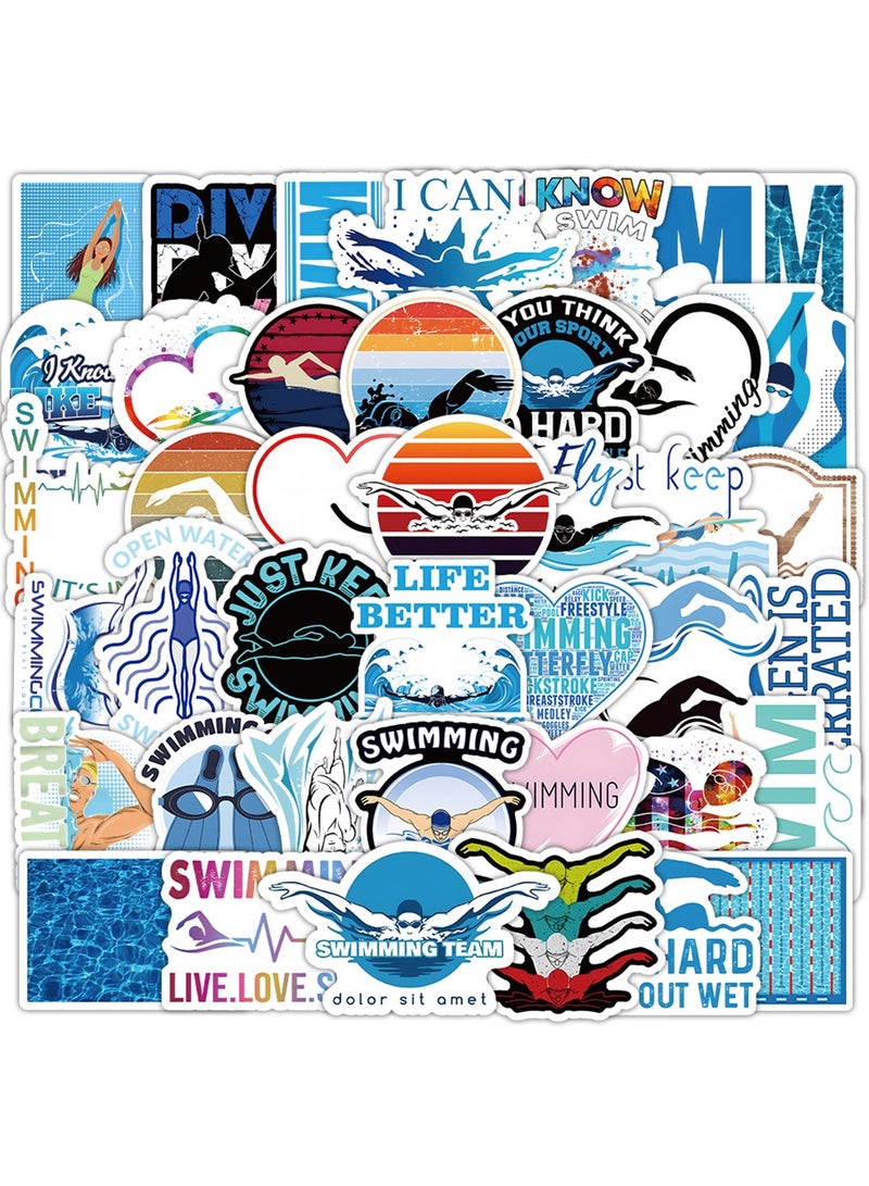 53Pcs Swimming Stickers,Swimmer Vinyl Aesthetic Stickers Pack,Waterproof Sport Stickers for Water Bottles, Laptops, Suitcases,Skateboards and Car Decal,Perfect Gifts for Swimer,Adults,Teens and Kids - Image 1
