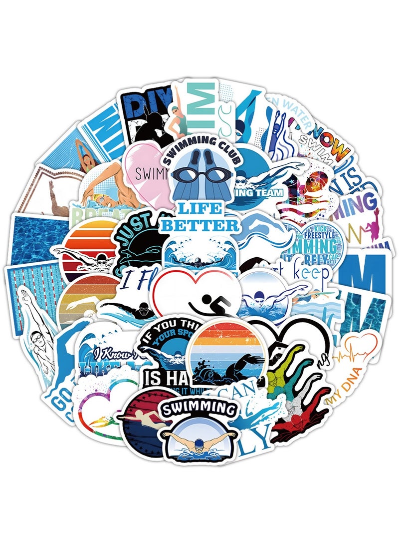 53Pcs Swimming Stickers,Swimmer Vinyl Aesthetic Stickers Pack,Waterproof Sport Stickers for Water Bottles, Laptops, Suitcases,Skateboards and Car Decal,Perfect Gifts for Swimer,Adults,Teens and Kids - Image 2