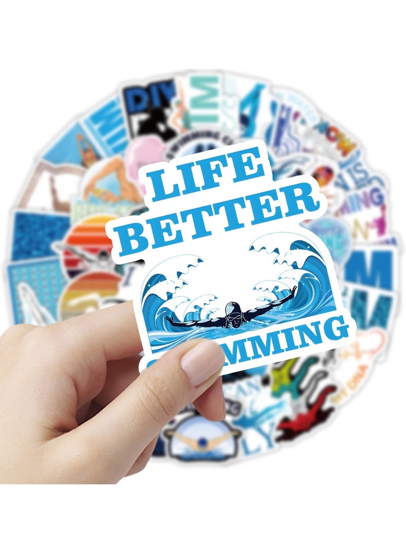 53Pcs Swimming Stickers,Swimmer Vinyl Aesthetic Stickers Pack,Waterproof Sport Stickers for Water Bottles, Laptops, Suitcases,Skateboards and Car Decal,Perfect Gifts for Swimer,Adults,Teens and Kids - Image 3