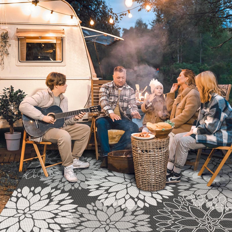 LuxStep Outdoor Rug Waterproof Outdoor Plastic Straw Rug Reversible Patio Rug Mat Outdoor Decor Large Area Mats for RV, Picnic, Backyard, Deck, Balcony, Porch, Beach, Camping, 5'x 8',Grey - Image 2