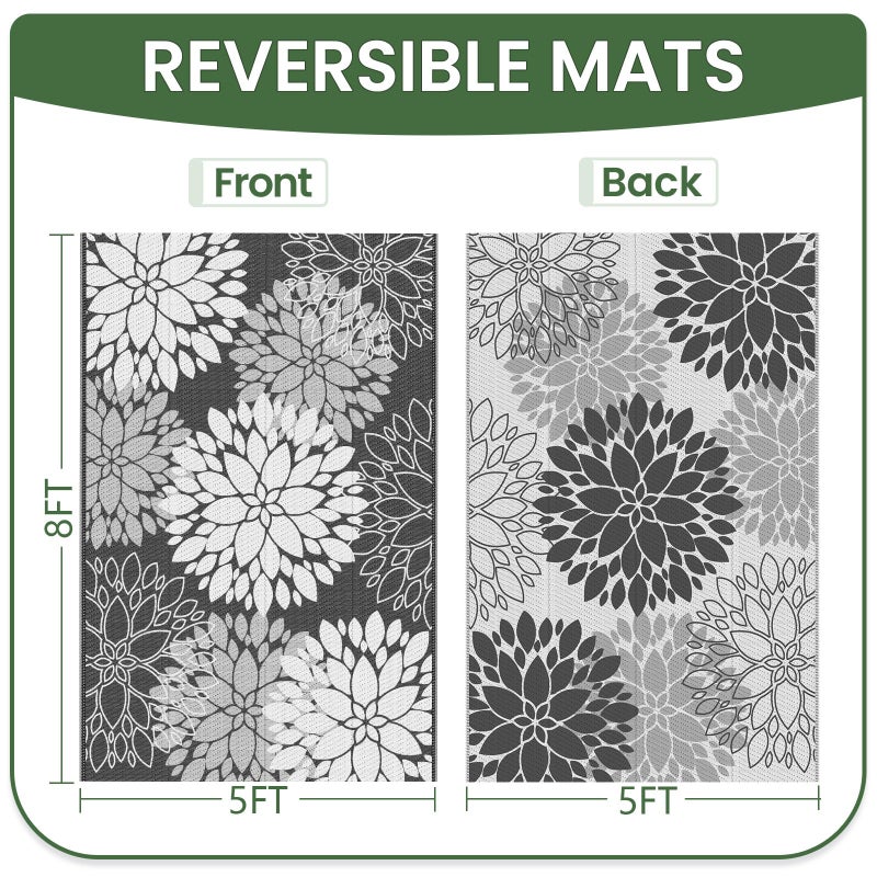 LuxStep Outdoor Rug Waterproof Outdoor Plastic Straw Rug Reversible Patio Rug Mat Outdoor Decor Large Area Mats for RV, Picnic, Backyard, Deck, Balcony, Porch, Beach, Camping, 5'x 8',Grey - Image 3