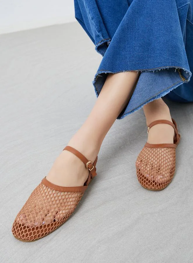 Styli Styli Brown Mesh Netting Ankle Strap Sandals