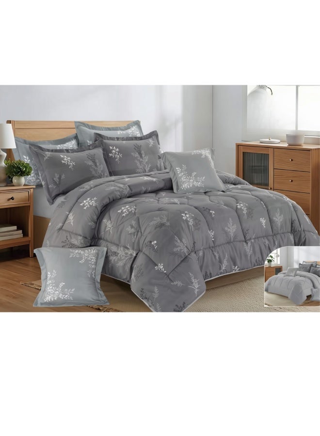 SMART HOME Luxurious 8-Piece Double Bedspread Set, 100% Microfiber and Reversible, Includes Comforter (260x240 cm), Fitted Sheet (200x200+30 cm), 2 Pillowcases (75x50+5 cm), 2 Pillow Covers (75x50 cm), and 2 Square Pillow Covers (45x45+5 cm) - Image 1