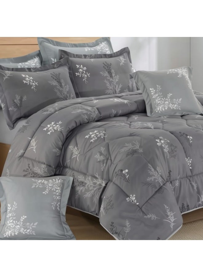 SMART HOME Luxurious 8-Piece Double Bedspread Set, 100% Microfiber and Reversible, Includes Comforter (260x240 cm), Fitted Sheet (200x200+30 cm), 2 Pillowcases (75x50+5 cm), 2 Pillow Covers (75x50 cm), and 2 Square Pillow Covers (45x45+5 cm) - Image 5