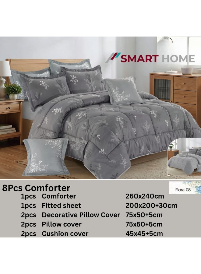 SMART HOME Luxurious 8-Piece Double Bedspread Set, 100% Microfiber and Reversible, Includes Comforter (260x240 cm), Fitted Sheet (200x200+30 cm), 2 Pillowcases (75x50+5 cm), 2 Pillow Covers (75x50 cm), and 2 Square Pillow Covers (45x45+5 cm) - Image 2