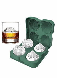Y&D Ice Cube Tray 2.5 inch Molds, 2 Cavity Silicone Rose and Diamond Ball Maker  - Image 1