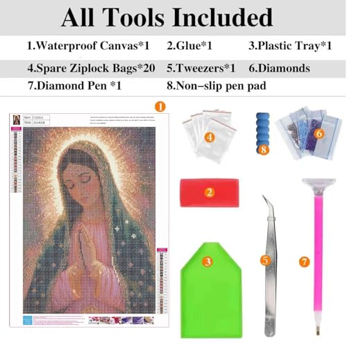 ckdiluy Virgin Mary Diamond Art Kits for Adults Beginners, 5D DIY Religion Diamond Painting Kits, Full Round Drill Diamonds Dots Gem Art Crystal, Home Wall Decor 12X16 Inch - Image 4