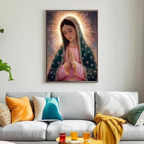 ckdiluy Virgin Mary Diamond Art Kits for Adults Beginners, 5D DIY Religion Diamond Painting Kits, Full Round Drill Diamonds Dots Gem Art Crystal, Home Wall Decor 12X16 Inch - Image 5