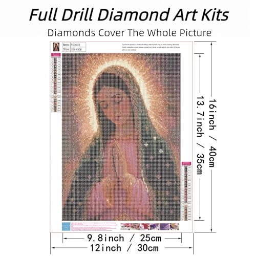 ckdiluy Virgin Mary Diamond Art Kits for Adults Beginners, 5D DIY Religion Diamond Painting Kits, Full Round Drill Diamonds Dots Gem Art Crystal, Home Wall Decor 12X16 Inch - Image 2