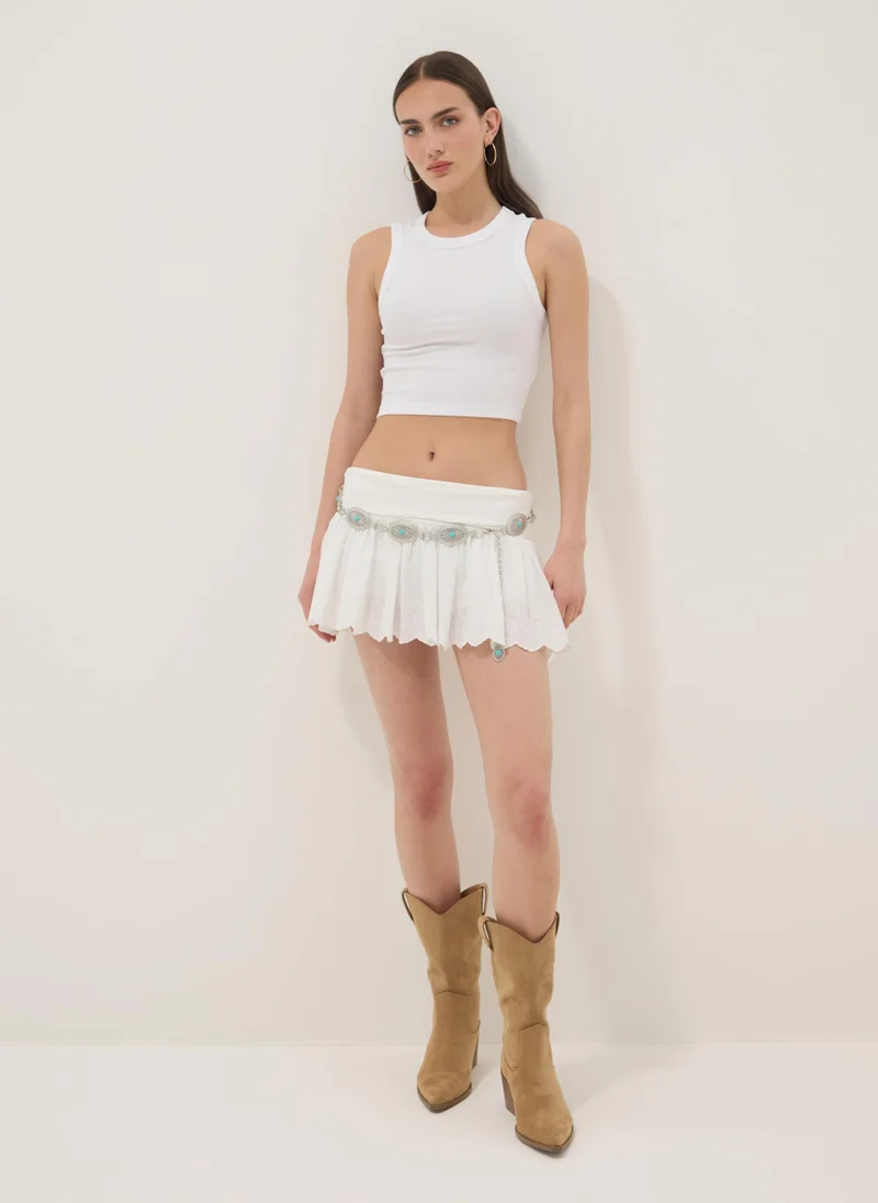 Ovs OVS White Cropped Stretch-Cotton Tank Top