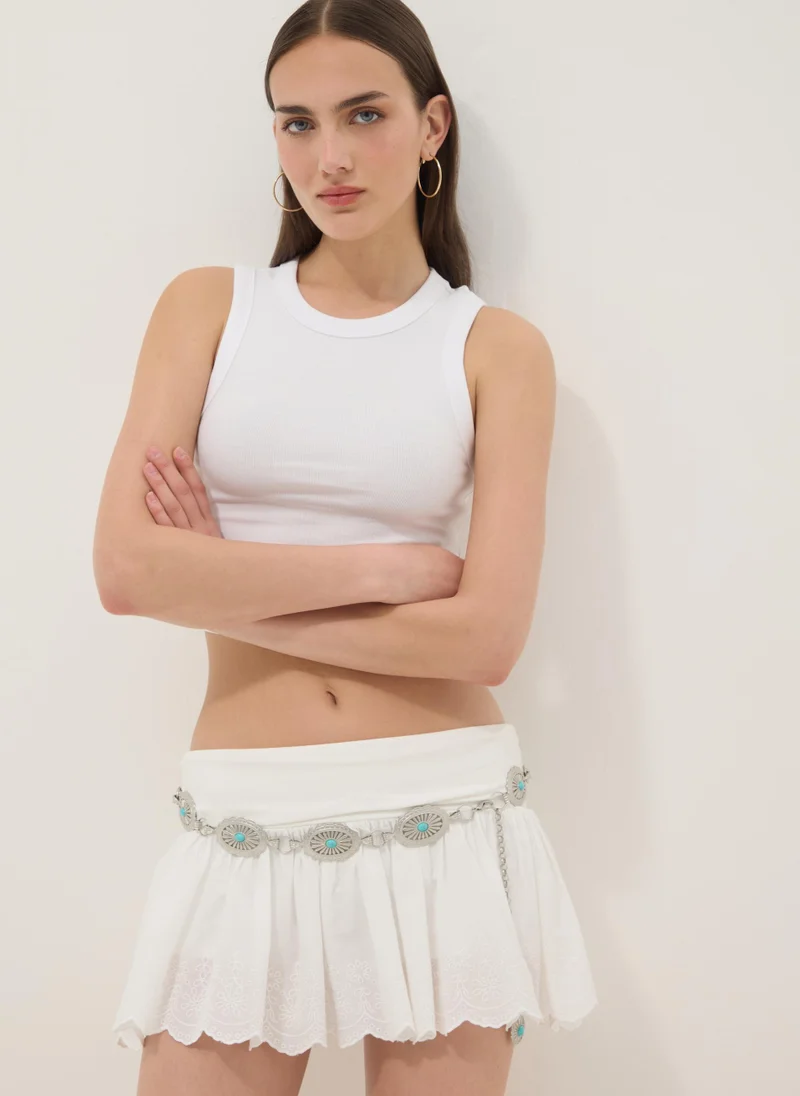 Ovs OVS White Cropped Stretch-Cotton Tank Top