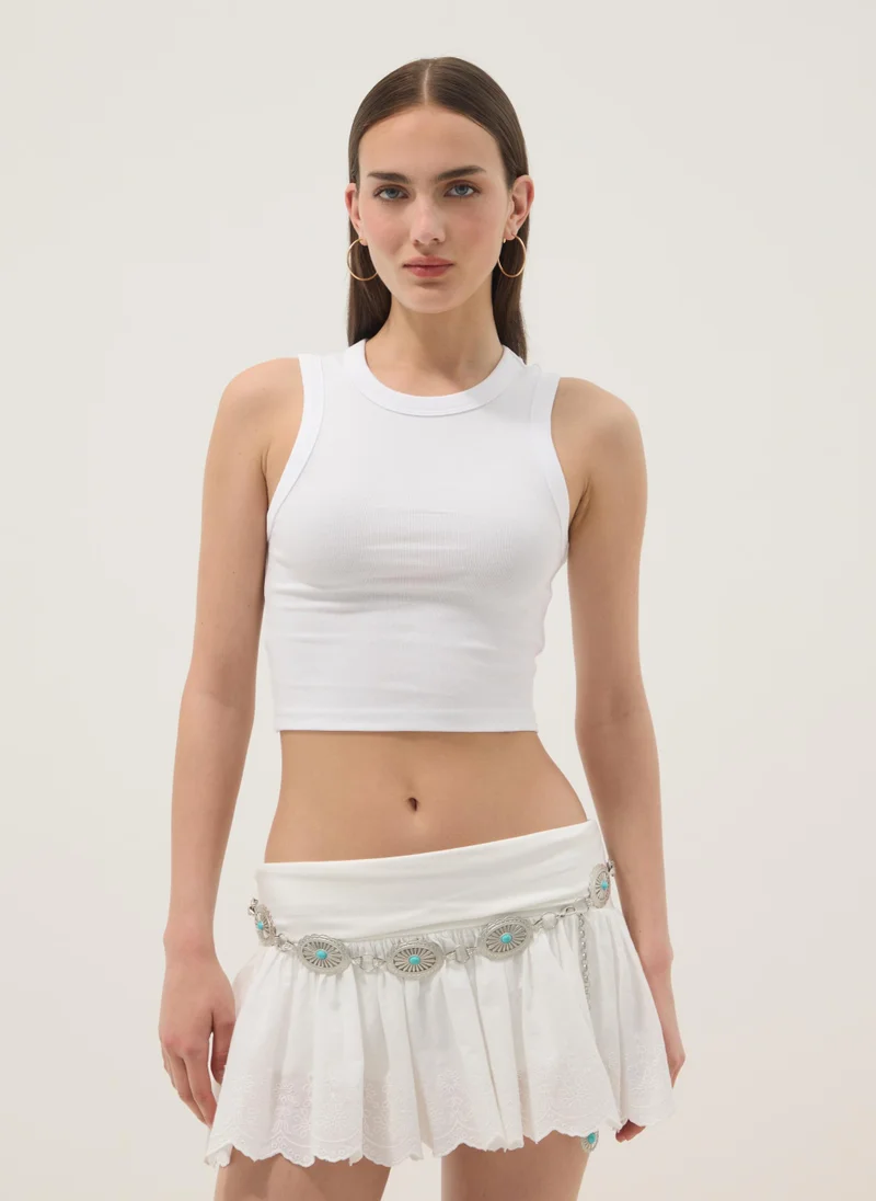 Ovs  OVS White Cropped Stretch-Cotton Tank Top for Women | Best Price UAE