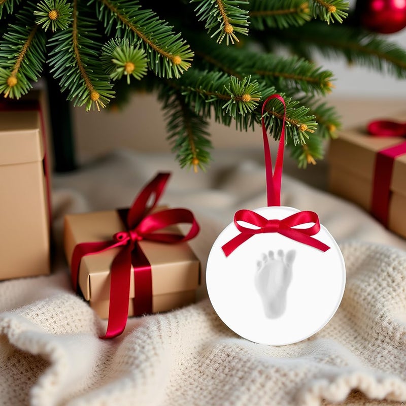 Kate & Milo DIY Personalized Baby's Handprint or Footprint Christmas Round Ornament, No Bake Baby Holiday Craft, White - Image 5