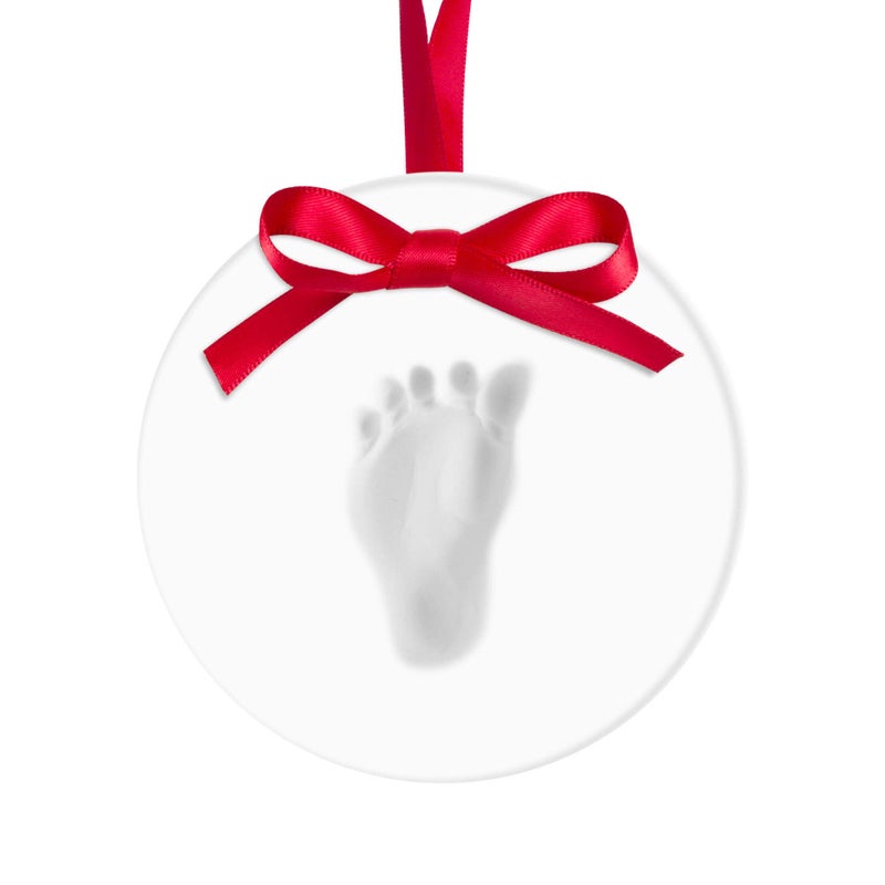 Kate & Milo DIY Personalized Baby's Handprint or Footprint Christmas Round Ornament, No Bake Baby Holiday Craft, White - Image 1