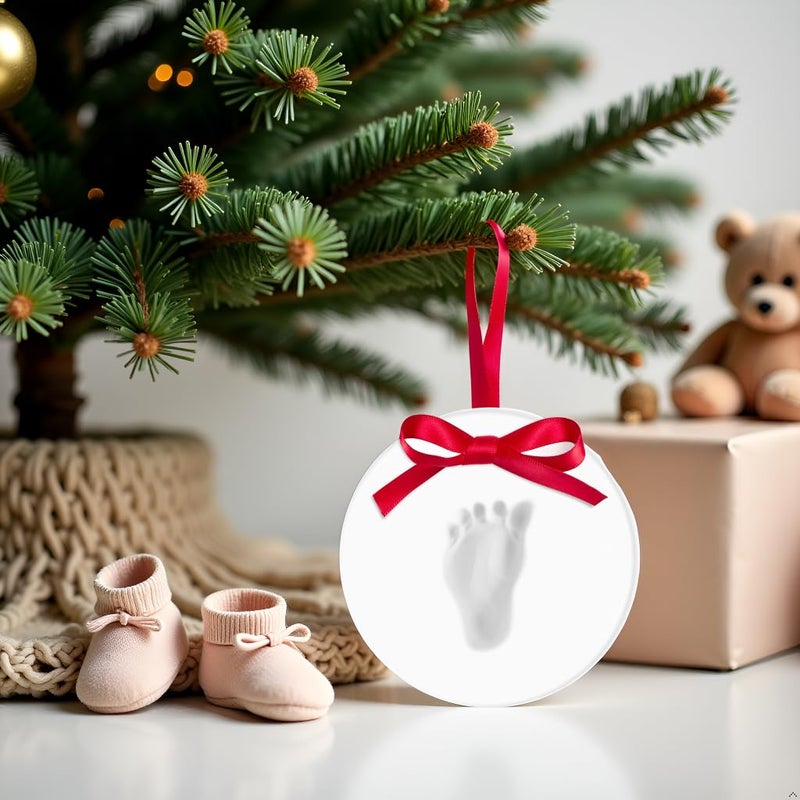 Kate & Milo DIY Personalized Baby's Handprint or Footprint Christmas Round Ornament, No Bake Baby Holiday Craft, White - Image 4