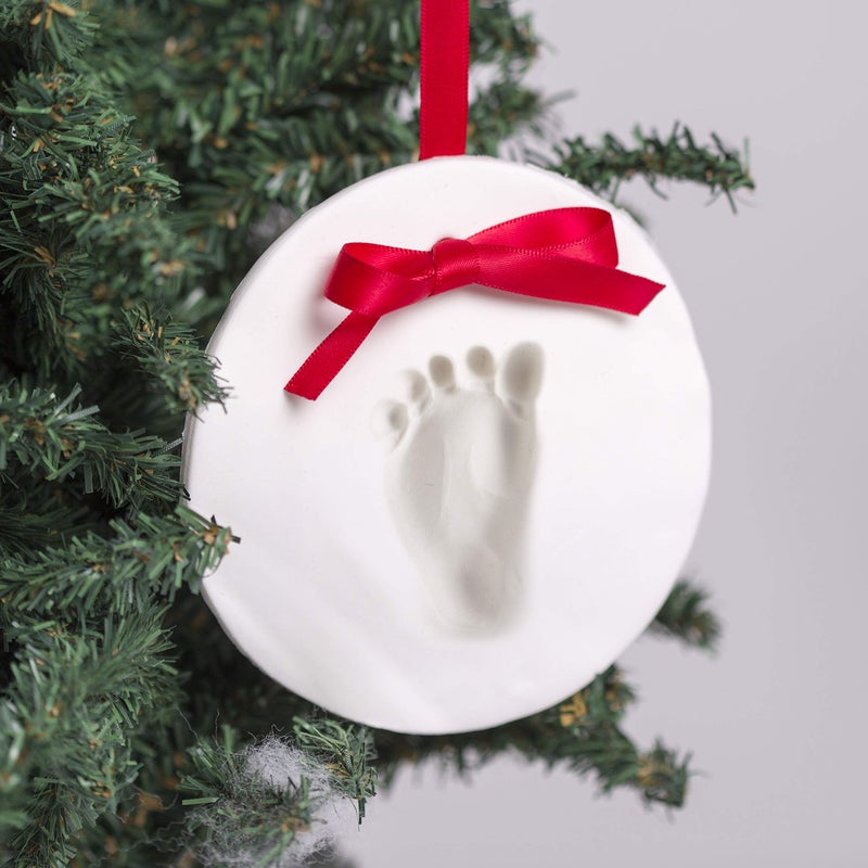 Kate & Milo DIY Personalized Baby's Handprint or Footprint Christmas Round Ornament, No Bake Baby Holiday Craft, White - Image 2