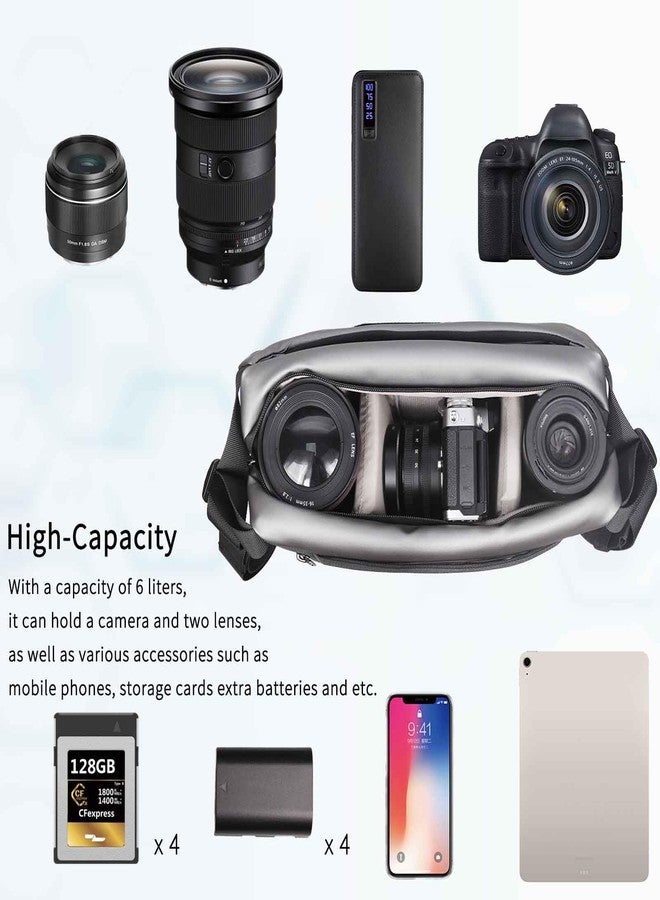 INNOREL 6L Camera Sling Bag,Crossbody Lightweight Camera Bag Waterproof Camera Case CB0635 Silver with Tripod Holder,DSLR/SLR/Mirrorless for Travel, Cycling, Work, Sport, Hiking, Gym - Image 3