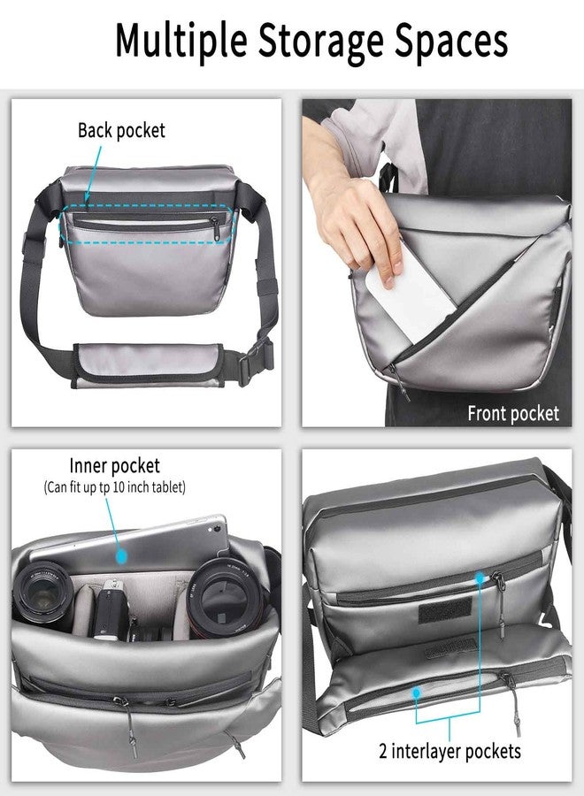 INNOREL 6L Camera Sling Bag,Crossbody Lightweight Camera Bag Waterproof Camera Case CB0635 Silver with Tripod Holder,DSLR/SLR/Mirrorless for Travel, Cycling, Work, Sport, Hiking, Gym - Image 4
