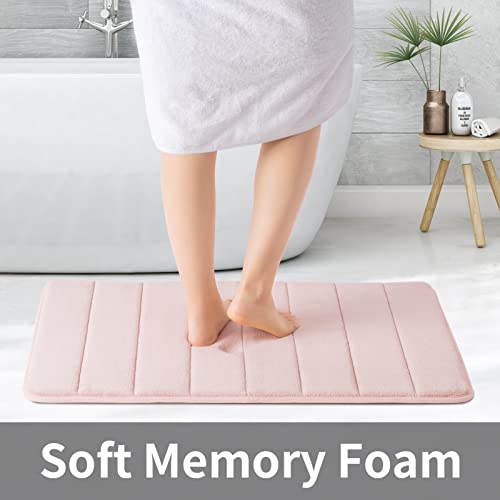 ROSMARUS Memory Foam Bath Mat 17” x 24”, Water Absorbent Bath Mats for Bathroom, Non Slip Washable Bathroom Rugs for Shower, Ultra Soft Bathroom Mats for Floor & Tub, Pink - Image 2