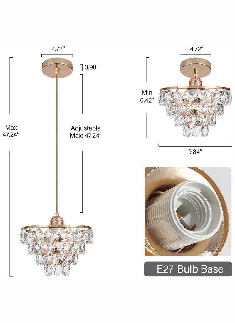 LOOPITYS Rose gold crystal pendant light mini crystal pendant light, 47.24 inches height adjustable, modern pendant light, unique pendant light for corridors, bedrooms, and hallways (bulb base: E27, bulb not included)  - Image 5