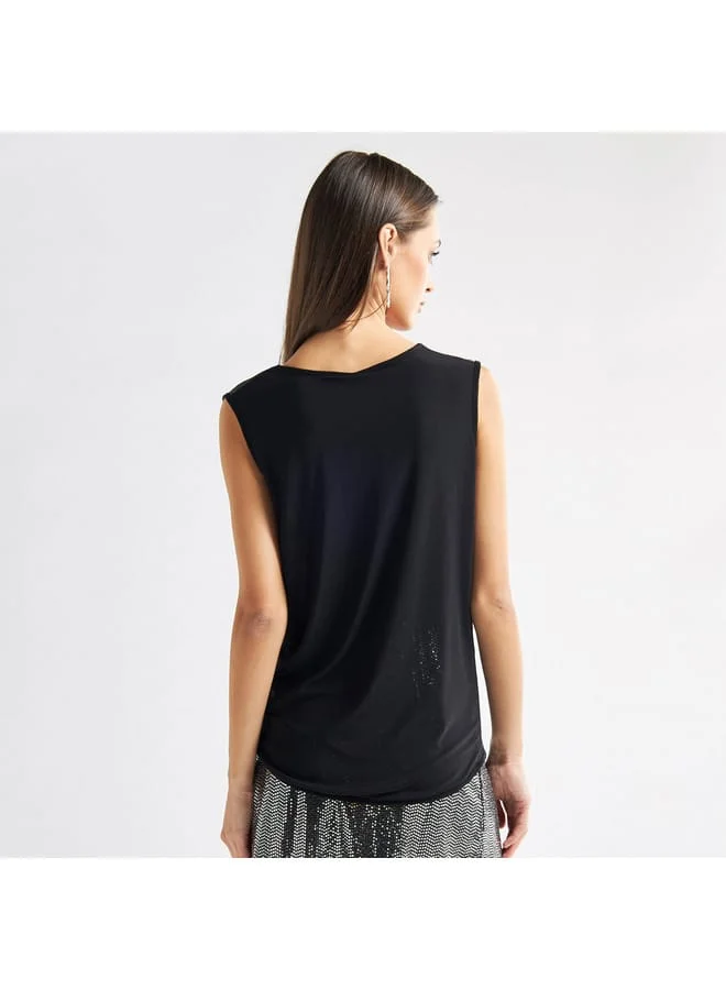 Splash FAV Textured Sleeveless Top with Round Neck
