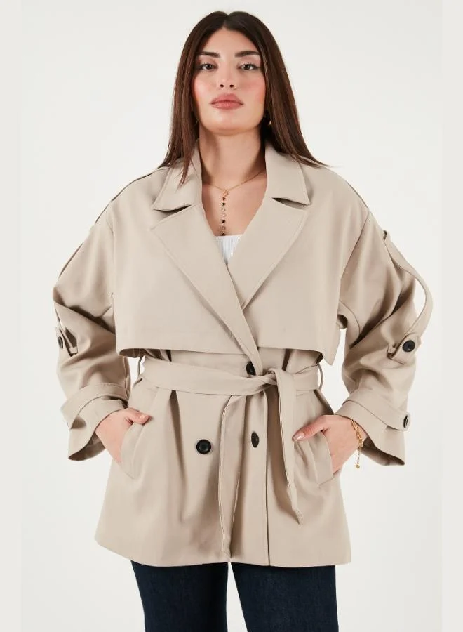 ليلا معطف ترنش نسائي مبطن بزر مزدوج من ليلا