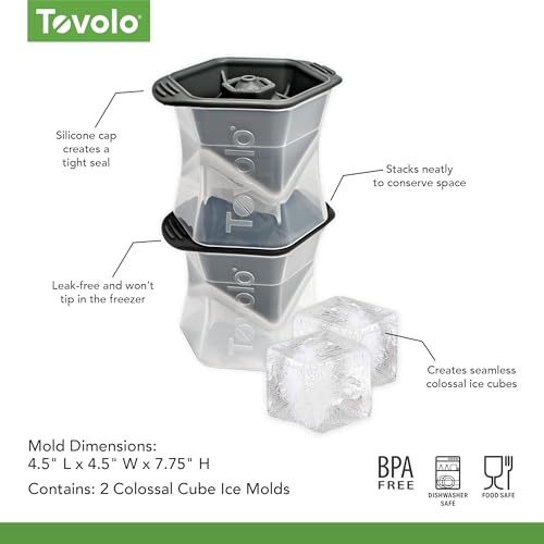 Tovolo Colossal Cube Ice Molds, Set of 2 - Large Ice Cube Mold Ideal for Whiskey, Cocktails & Any Cold Beverage - Odor-Free Freezer Storage, Dishwasher-Safe with Silicone Plunger - Image 5