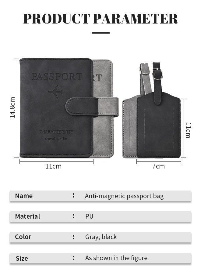 Generic - 2 Pieces Dark Blue Passport Holder Protective Case and Luggage Tag, PU Leather Magnetic Buckle Passport Bag PFID Anti-Magnetic Multi-Card Passport Book Multi-Function Passport Bag, Suitable for Men and Women Travel Accessories (Dark Blue) - Image 1