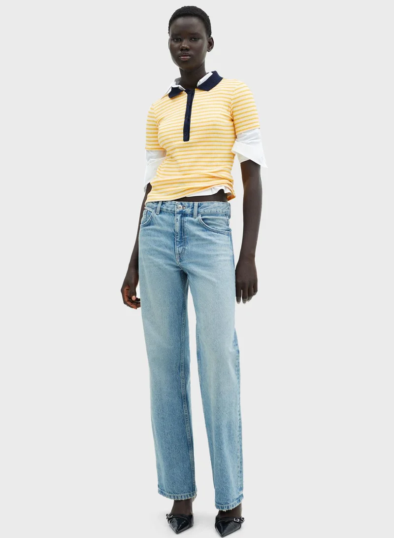 MANGO Striped Polo T-shirt