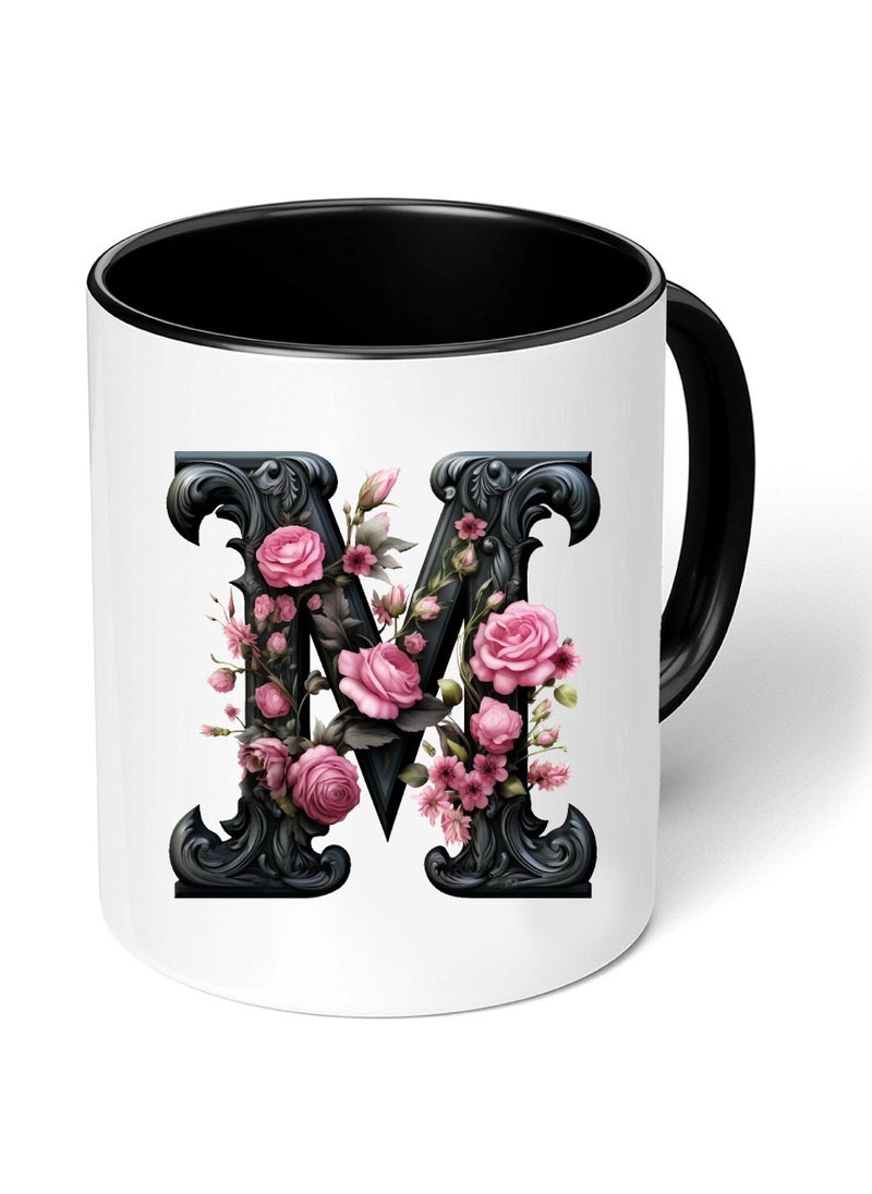 PRINTSHOP4ME Monogrammed Initial Ceramic Coffee Mug - Stylized Designer Printed Black Two-Tone - Ceramic Coffee or Tea Mug 11 Oz - Glossy Black Mug - Personalized Gift For Family Members And Friends  - Image 1