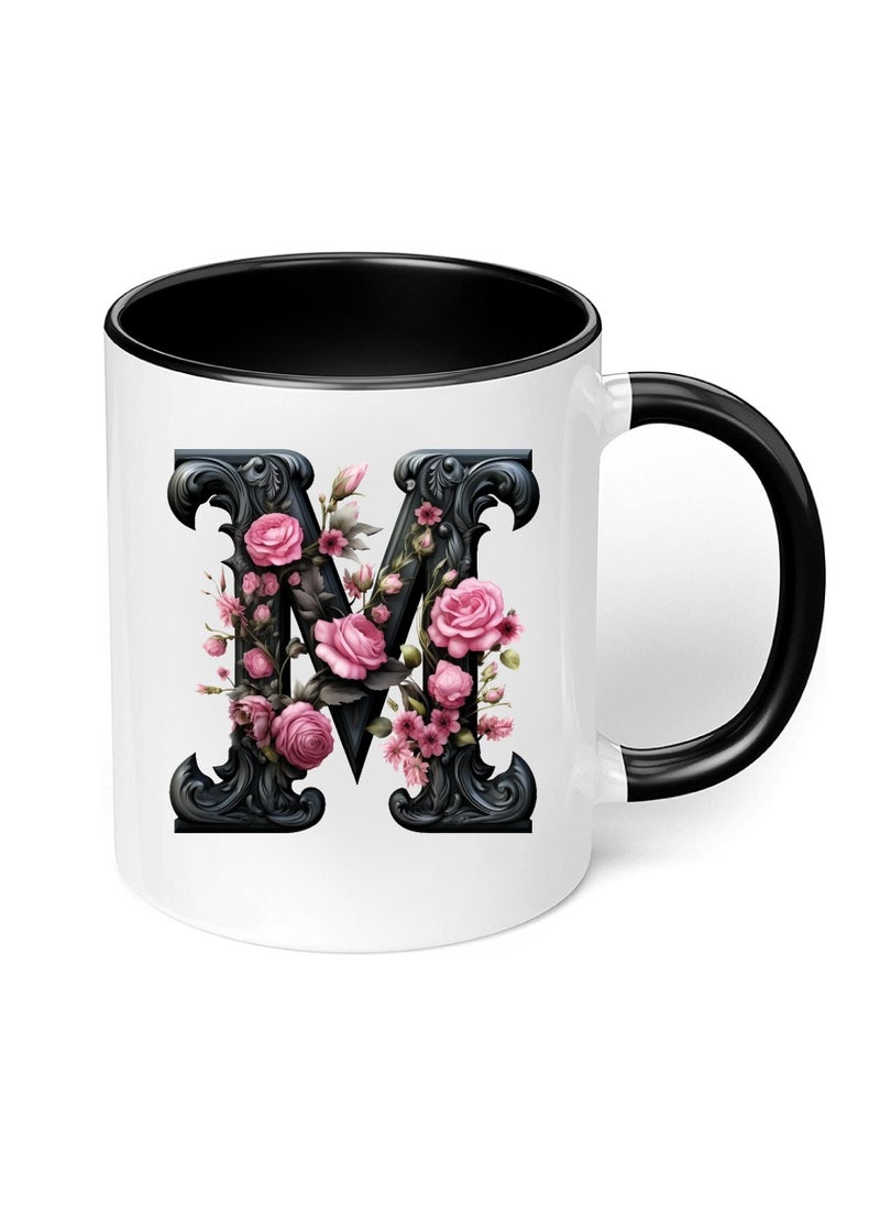 PRINTSHOP4ME Monogrammed Initial Ceramic Coffee Mug - Stylized Designer Printed Black Two-Tone - Ceramic Coffee or Tea Mug 11 Oz - Glossy Black Mug - Personalized Gift For Family Members And Friends  - Image 5
