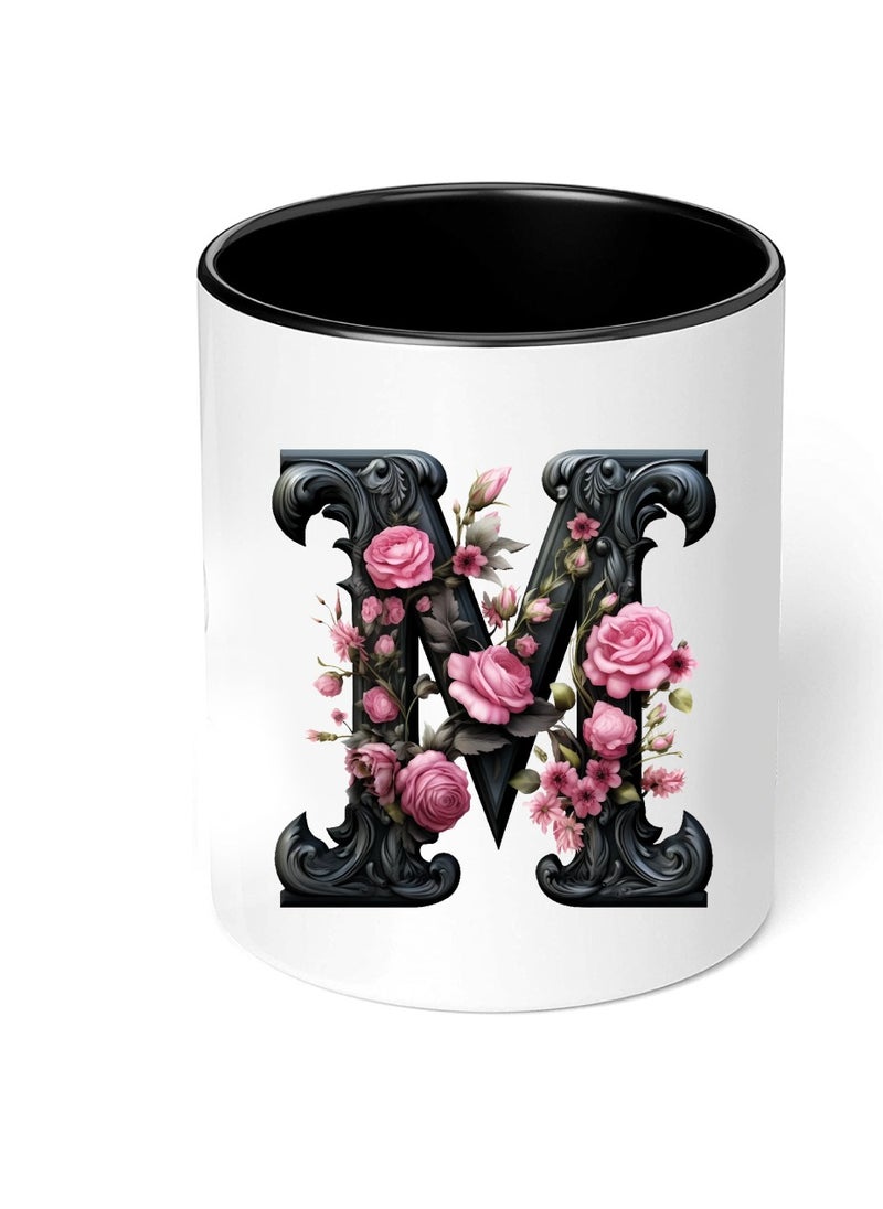 PRINTSHOP4ME Monogrammed Initial Ceramic Coffee Mug - Stylized Designer Printed Black Two-Tone - Ceramic Coffee or Tea Mug 11 Oz - Glossy Black Mug - Personalized Gift For Family Members And Friends  - Image 4