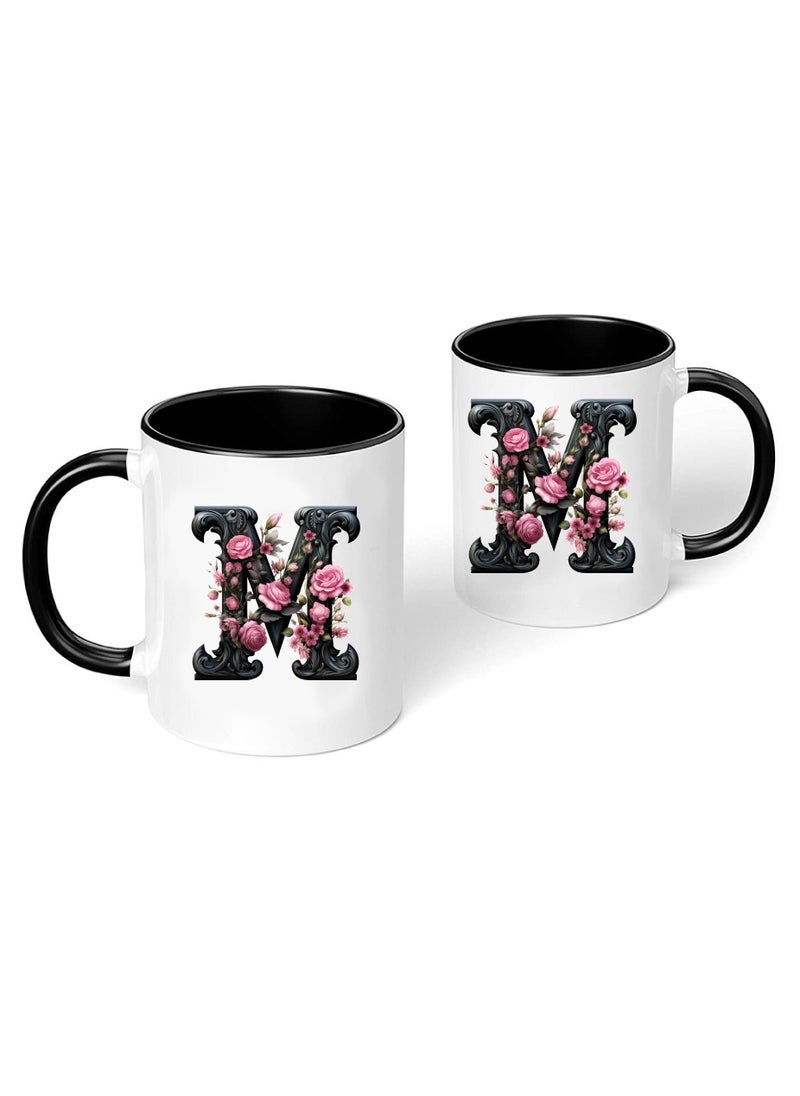 PRINTSHOP4ME Monogrammed Initial Ceramic Coffee Mug - Stylized Designer Printed Black Two-Tone - Ceramic Coffee or Tea Mug 11 Oz - Glossy Black Mug - Personalized Gift For Family Members And Friends  - Image 2