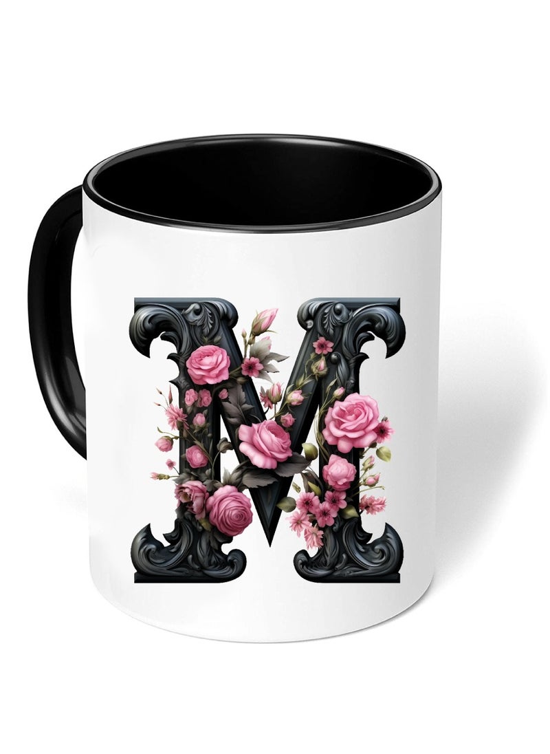 PRINTSHOP4ME Monogrammed Initial Ceramic Coffee Mug - Stylized Designer Printed Black Two-Tone - Ceramic Coffee or Tea Mug 11 Oz - Glossy Black Mug - Personalized Gift For Family Members And Friends  - Image 3