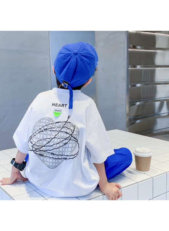 Trendy Brand Pure Cotton Children's T-shirt Summer  New Korean Style Boys' Short-sleeved T-shirt Big Children's Half-sleeved Half-sleeved