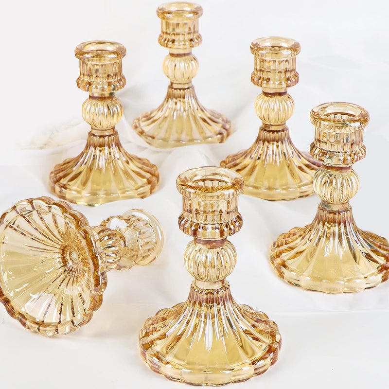 Taper Candle Holder Set of 6 Gold Candle Holder  Vintage Candlestick Holder Glass Candlestick Holder for Wedding Table Decorations Home Decorations Christmas