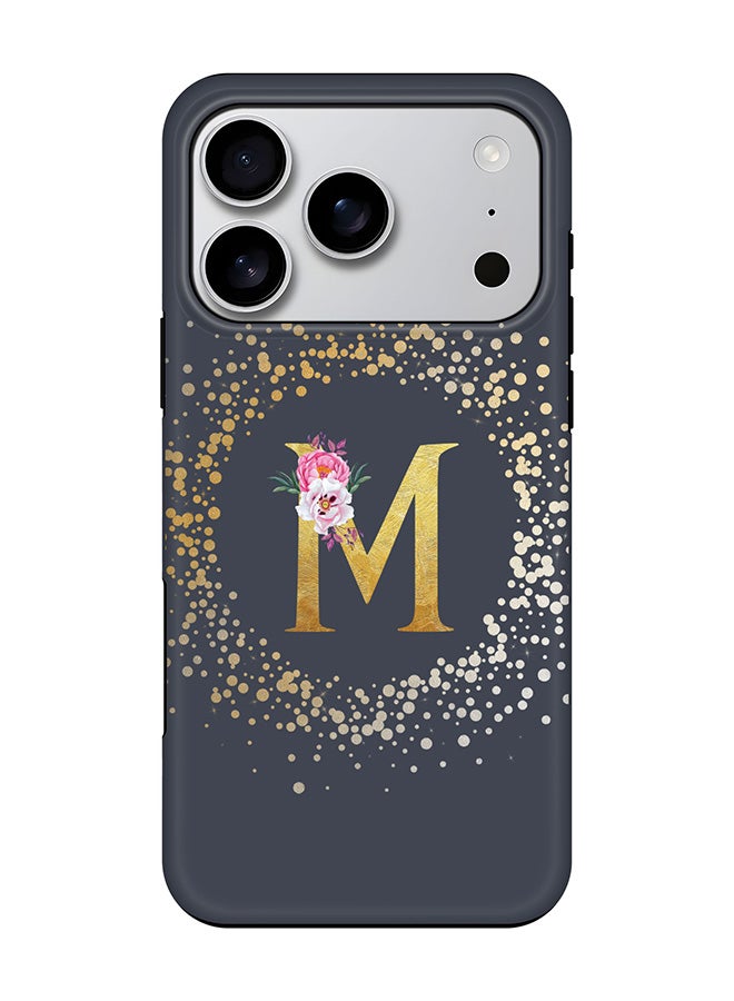 Tough Pro Magnetic Case for iPhone 17 Pro, Dual Layer hybrid PC + TPU Mobile Cover Matte - Custom Monogram Floral - M  (Grey )