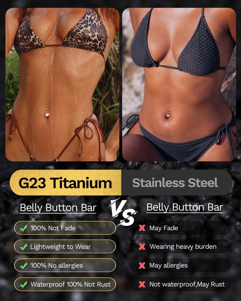 Jstyle G23 Titanium Dangle Belly Button Rings for Women 14G Internally Threaded Belly Ring Dangling Piercing Jewelry with Dangling CZ Hypoallergenic Navel Piercing Ring 14K Gold Plated - Image 2