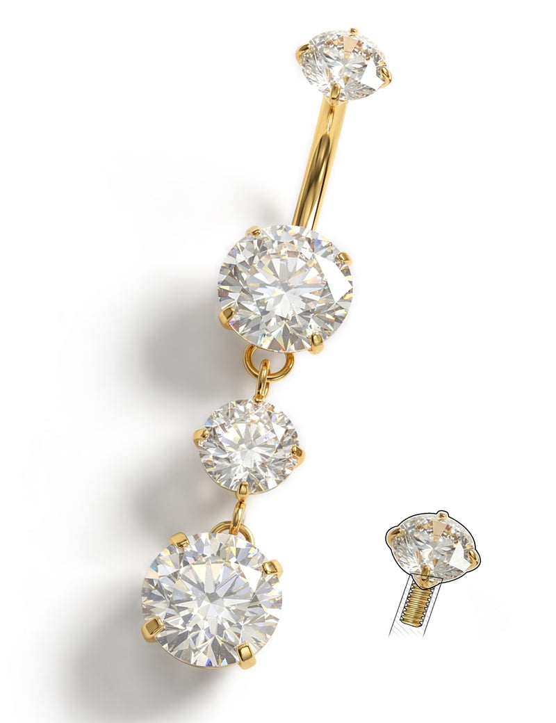 Jstyle G23 Titanium Dangle Belly Button Rings for Women 14G Internally Threaded Belly Ring Dangling Piercing Jewelry with Dangling CZ Hypoallergenic Navel Piercing Ring 14K Gold Plated - Image 1