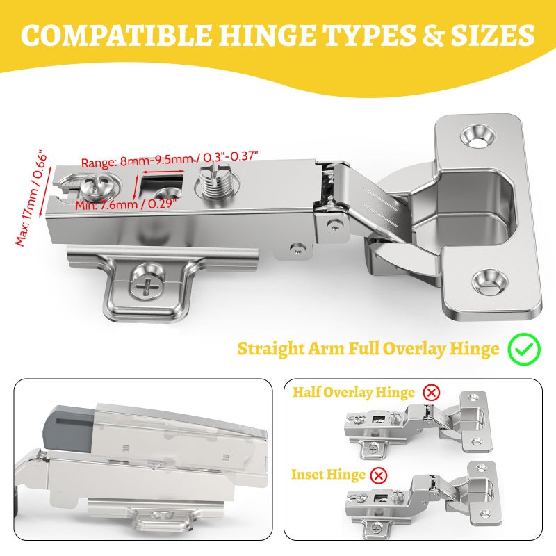 Onemake 10 Pack Soft Close Motion Damper Mechanism for Full Overlay Hinges, Smooth Slow Straight-Arm, Clip Top Retrofitting Attachment, Cabinet Door Concealed Replacement Hardware Accessories - Image 2
