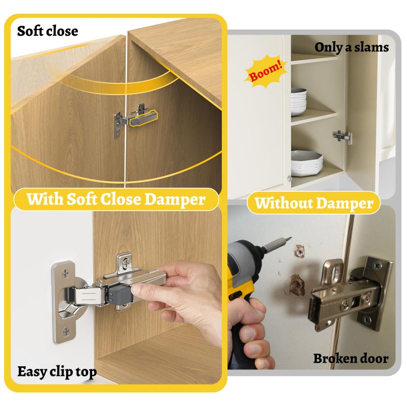 Onemake 10 Pack Soft Close Motion Damper Mechanism for Full Overlay Hinges, Smooth Slow Straight-Arm, Clip Top Retrofitting Attachment, Cabinet Door Concealed Replacement Hardware Accessories - Image 3