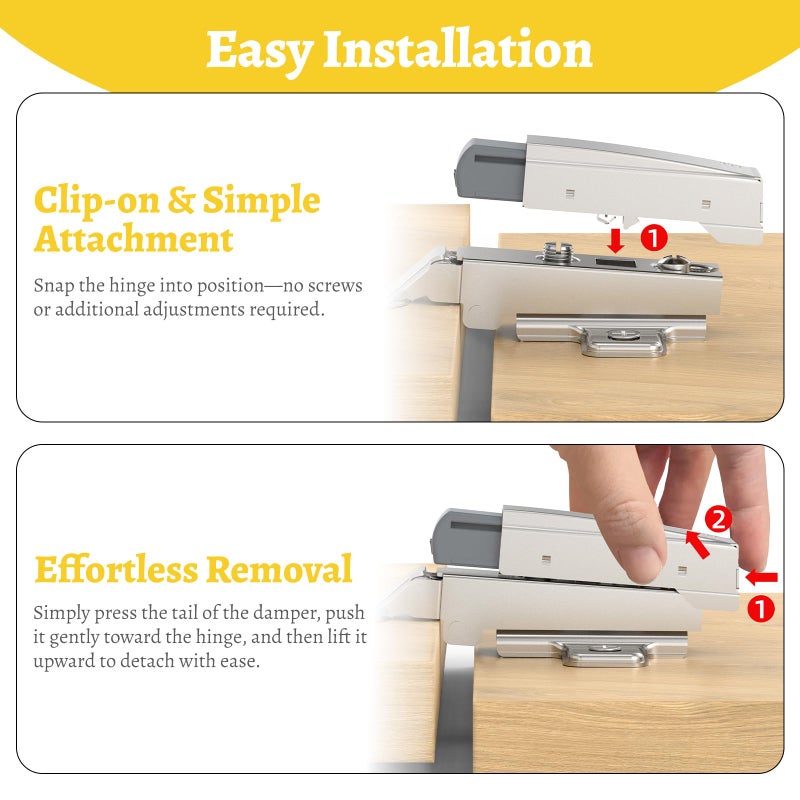 Onemake 10 Pack Soft Close Motion Damper Mechanism for Full Overlay Hinges, Smooth Slow Straight-Arm, Clip Top Retrofitting Attachment, Cabinet Door Concealed Replacement Hardware Accessories - Image 5